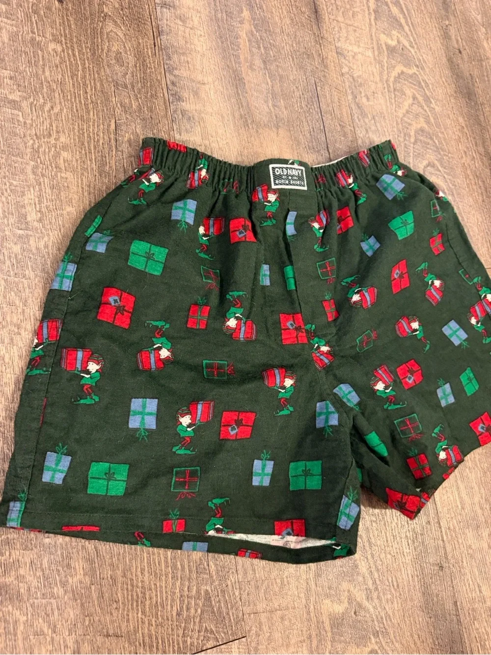 Old Navy Dark Green Christmas Gift Print Cotton Boxer Shorts M